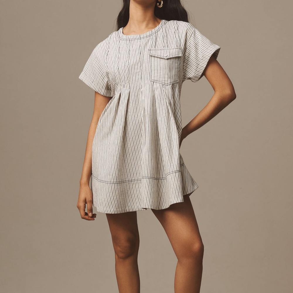 Pilcro Striped Short Sleeve Denim blue Mini Swing Dress Size Medium